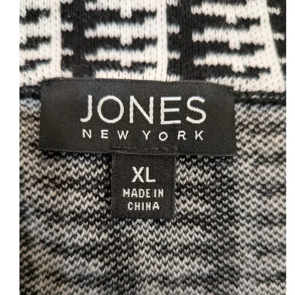 NWOT Jones New York Sweater Jacket XL Black White Houndstooth Zip Geometric - Picture 5 of 11